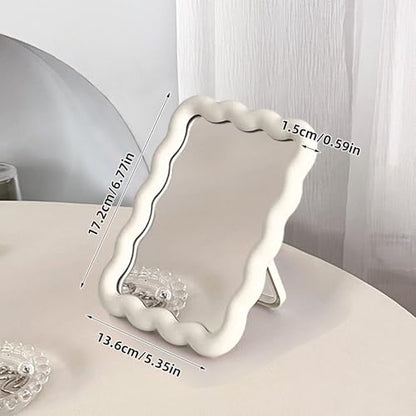 Wave Table Desk Vanity Makeup Mirror Small Make Up Office Mirror White - color: White