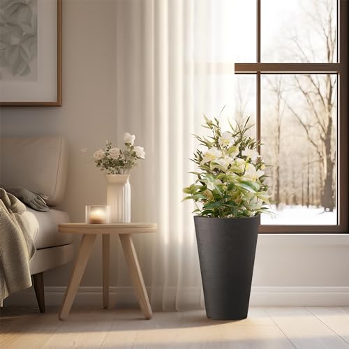 Kante Set of 2 Black Tapered Planters, 13" Tall with Removable Inner Pots - color: Black, size: 13" H