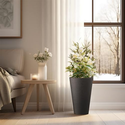 Kante Set of 2 Black Tapered Planters, 13" Tall with Removable Inner Pots - color: Black, size: 13" H