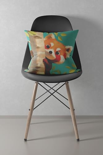 Cute Red Panda Pillow Cover, Kids Woodland Animal Decor, 18x18 Inch - color: Peeking Red Panda