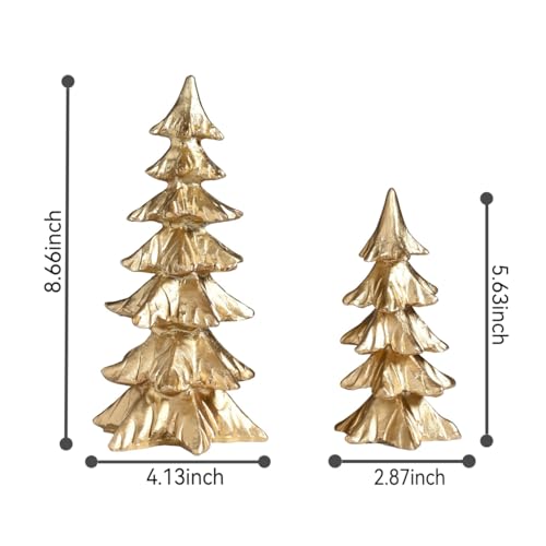 FESTGLOX Gold Christmas Tree Figurines,Small Resin Christmas Tabletop Trees - color: Gold, size: Set of 2