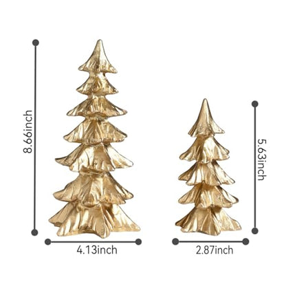 FESTGLOX Gold Christmas Tree Figurines,Small Resin Christmas Tabletop Trees - color: Gold, size: Set of 2