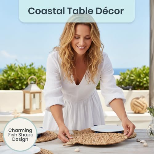 Woven Fish Placemats Set of 4 (12"x17") – Water Hyacinth Placemats Indoor – Farmhouse Placemat for Dining Table – Boho Place mats – Wicker Rattan Place mats - style: Fish 4 pack