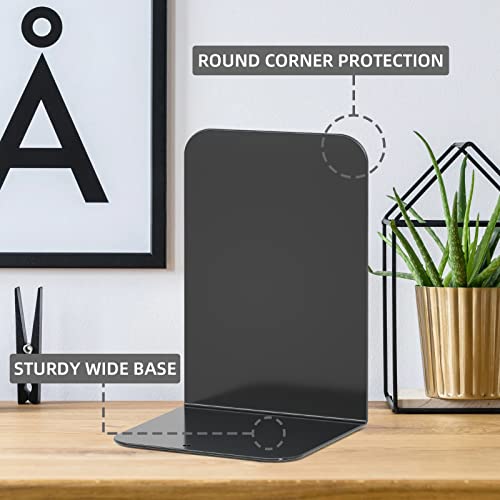 VFINE Metal Bookends 2 Pairs, Black Book Ends, Bookends for Shelves, Book Stopper for Heavy Books, Book Dividers for Home Office School Supplies - color: Black 2 Pairs Bookends