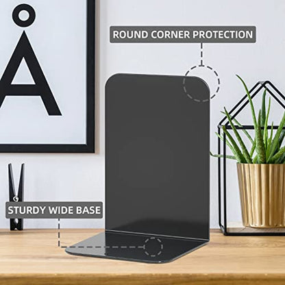 VFINE Bookends 4 Pairs, Black Metal Book Ends, Bookends for Shelves, Book Stopper for Heavy Books, Book Dividers for Home Office School Supplies - color: Black 4 Pairs Bookends