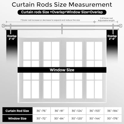 Double Curtain Rod 36-76 Inch, Heavy Duty Dual Rods, White - color: Plain White, size: 36"-76"