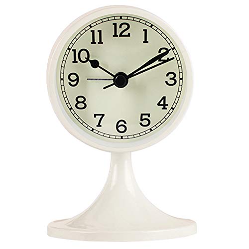3" Round Quartz Analog Metal Alarm Clock Silent Non Ticking Desk Clock - color: White