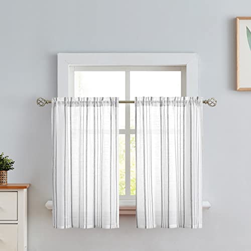 SXZJTEX Cafe Curtains Striped Kitchen Grey 24 Inch Sheer Tiers Pinstripe - color: Grey, size: 27"W x 24"L (Pack of 2)