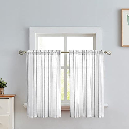 SXZJTEX Cafe Curtains Striped Kitchen Grey 24 Inch Sheer Tiers Pinstripe - color: Grey, size: 27"W x 24"L (Pack of 2)