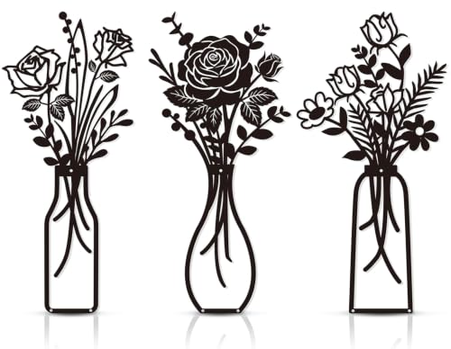 Wcro Metal Flowers Wall Decor,3 Pcs Rose Design 14 inch Metal Wall Art. - color: Black-Rose