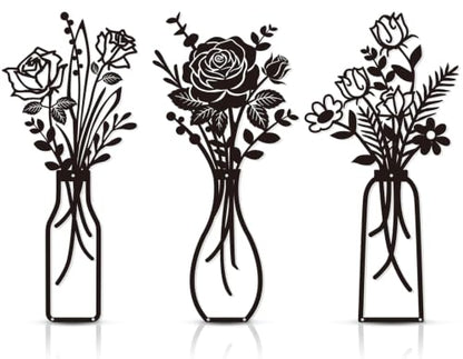 Wcro Metal Flowers Wall Decor,3 Pcs Rose Design 14 inch Metal Wall Art. - color: Black-Rose