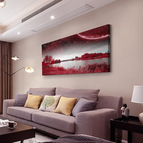 MHARTK66 Large Red Landscape Canvas Wall Art for Living Room,Meadow 60x30 - color: View Of Red Starry Sky Lake (Wrapped Canvas), size: 60"L x 30"W