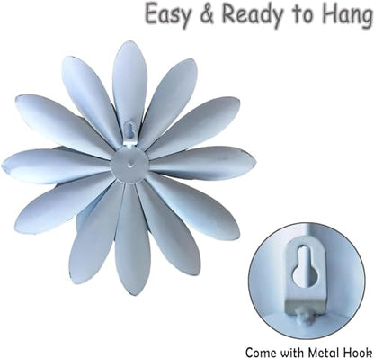 Metal Flower Wall Sculpture,12" Dark Blue Green Rustic Modern Floral Art - color: 03C-Dark Green