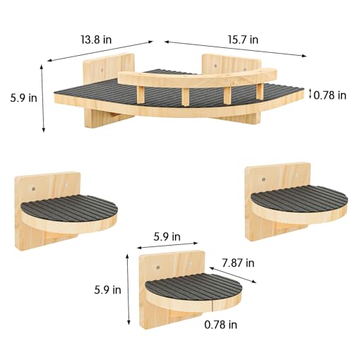 Cat Wall Shelves with 3 Steps, Wooden Cat Wall Furniture up to 15lbs, Floating Stairs for Small/Medium Cats, Kitty Wide Climber Shelf with Cozy Perch for Indoor, Sleeping, Jumping, Playing - size: Corner