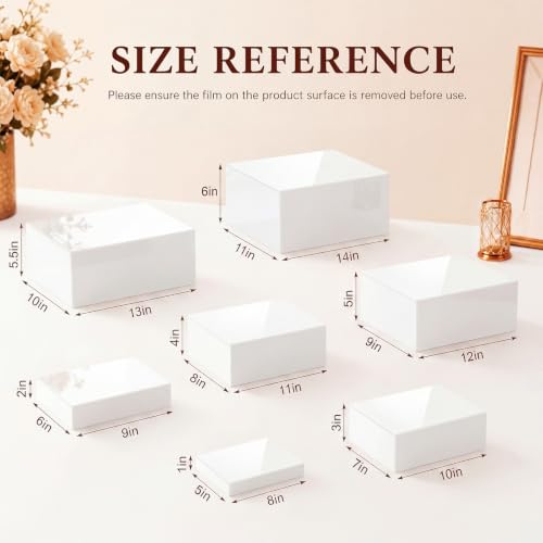 Leinuosen 7 Pcs Large Acrylic Buffet Risers, 8-14" Rectangle, White - color: White, size: 8" to 14", style: Rectangle