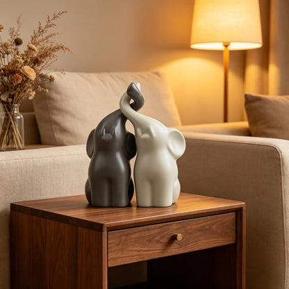 QINJIEJIE Elephant Statue Figurines 14th Ivory for Women - color: Beige & Grey