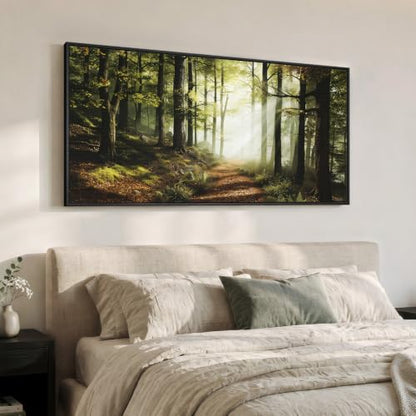 Framed Forest Landscape Photograph Wall Art for Living Room, 60x30 Inch - color: Green