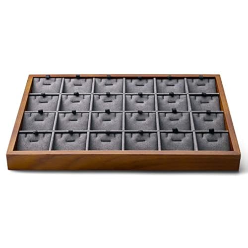 Oirlv Wooden Jewelry Tray,Jewelry Drawer Organizer,Necklace Display Tray - color: Grey 24 grid necklace/pendant jewelry tray