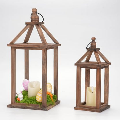 Romadedi Wood Candle Lantern Decorative, Brown, Rustic Decor Set of 2