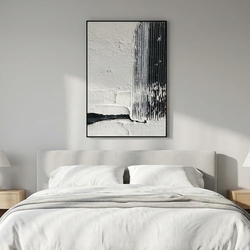 QKF Neutral Brush 3D Texture Black Aluminum Frame Canvas Wall Art - color: Black & Gray Abstract