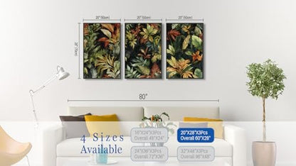 Large Framed Tropical Botanical Wall Art, Jungle Leaf Green, 20"x28"x3 - color: green, size: 20" X 28" X 3pcs Framed