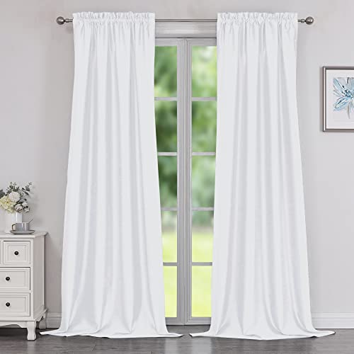 Chyhomenyc Uptown White Faux Silk Curtains 96 Inch Length 2 Panels for Bedroom, Shiny Luxury Light Filtering Slub Textured Soft Fabric Rod Pocket Window Drapes, Each 40x96 Inches, 8 FT - color: White, size: 40"W x 96"L (Pack of 2)