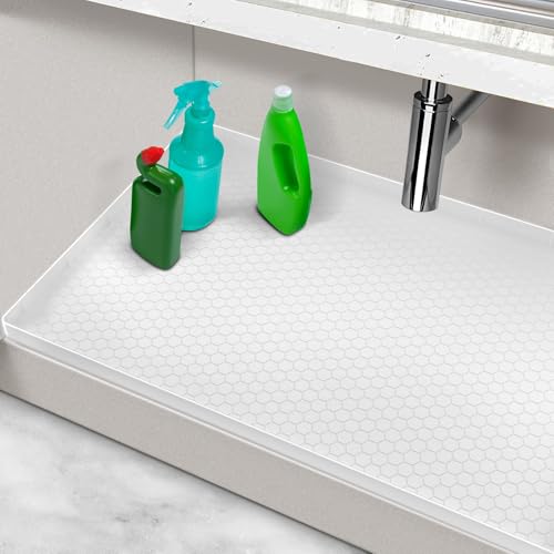 Under Sink Mat for Kitchen Waterproof, Silicone Sink Mat, White, 34" x 22" - color: White, size: 34" x 22"