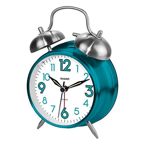 Sharp SPC851 Twin Bell Alarm Clock, Teal - color: Teal