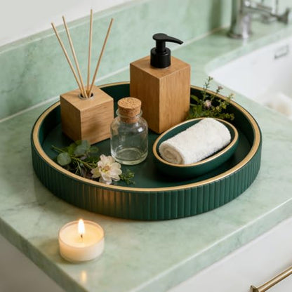 SANZIE Leather Tray Desktop Storage Organizer, Round Valet Tray, Green - color: Green Disc