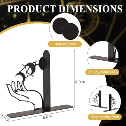 Metal Moon Phases Bookends Heavy Duty Gothic Book Ends for Bookshelf