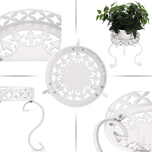 OwnMy White Metal Round Plant Stand Indoor Outdoor Iron Flower Pot Holder - color: White
