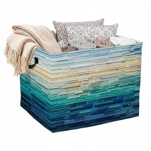 Brick Ocean Laundry Hamper, 56L Large Foldable Laundry Basket with Handles, for Family Clothes, Toy Storage Bin, Blankets,Decorative Organizer for Shelves & Closet Home Decor Bedroom & Nursery - color: Brick Ocean