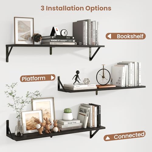 Axeman 32 Inch Floating Shelves, 8 Inch Deep Black Wall Shelves Set of 2 - color: Black, size: 31.5 Inch