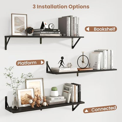Axeman 32 Inch Floating Shelves, 8 Inch Deep Black Wall Shelves Set of 2 - color: Black, size: 31.5 Inch