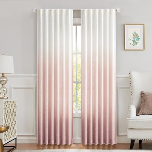 Central Park Ombre Backtab Semi Sheer Curtain, Cream White to Pink, 50"x95" - color: Pink, size: 50"W x 95"L (Pack of 2)