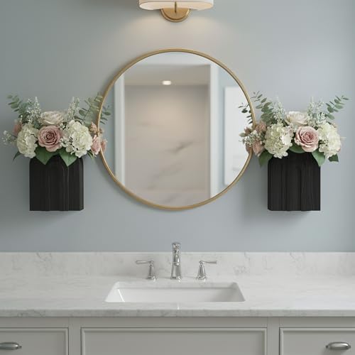 2 Pack Black Wooden Wall Vase for Pampas Grass and Dried Flowers - color: Black-black