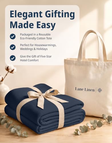 LANE LINEN 100% Cotton Blankets King Size, Textured Herringbone Weave - color: 06: Navy, size: King