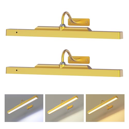 Picture Light Gold 2Pack, 5000mAh Battery Opertated Cordless Picture Lights for Wall, 16in CCT Dimmable with Touch Control for Wall Painting,Frame, Portrait, Dartboard - color: Gold, size: 2 Pack