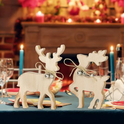 COCHIE Cute Christmas Tiered Tray Decor Indoor, Wooden Reindeer Christmas Tabletop Decorations and Xmas Tree Centerpiece, Reindeer Sign Standing Elk Decor for Home Party Decorations (Brown) - style: Brown