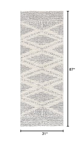 Hauteloom Winnebago Moroccan Farmhouse Hallway Entryway Kitchen Shaggy Runner Rug - Bohemian Shag - Plush High Pile - Southwestern Boho Soft Carpet - Grey, Beige - 2'7" x 7'3" - color: Gray, Cream / Gala, size: 2'7" x 7'3" (Runner)
