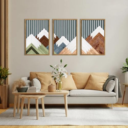 DRACIT Large Woodcut Abstract Mountain Wall Art Set-16"x24"x3 - color: 3D Mountain Wooden Decor