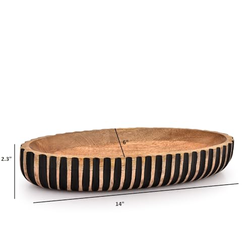Kimona Decorative Bowl Wooden Centerpiece Table Decorations Decorative Long Wooden Bowl for Table Centerpiece (14" X 6" X 2.3")