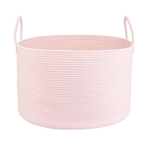 XUANGUO 66L Large Blanket Basket, Round Cotton Rope Basket, Light Pink - color: pink