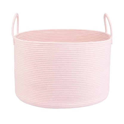 XUANGUO 66L Large Blanket Basket, Round Cotton Rope Basket, Light Pink - color: pink