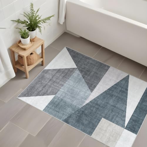 2x3 Washable Geometric Area Rug - Non-Slip Entryway Throw Rugs Blue Grey - color: Blue/Grey, size: 2' x 3' (Rectangular)
