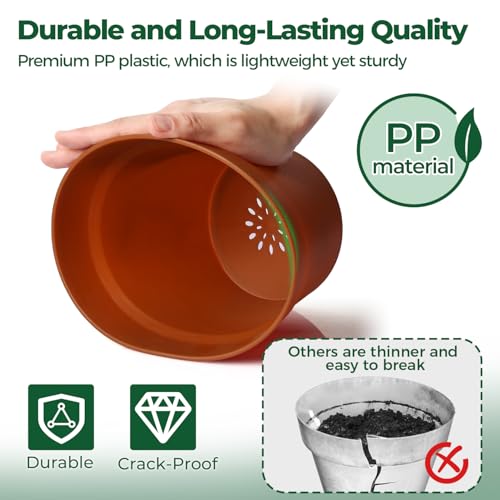 T4U Plant Pots 7.5 Inch 6 Pack, Plastic Flower Pots Indoor Drainage - color: Terracotta, size: 7.5 inch