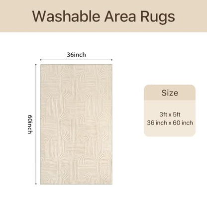 GENIMO Soft 3x5 Washable Rug Small for Entryway, 3D Textured High Low Pile - color: Arch Beige, size: 3' x 5' (Rectangular)