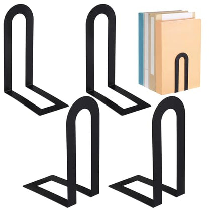 Chunful 4 Pcs Black Metal BookEnds Shelves, 5.5 x 3.75 x 2.25 in - color: Black, size: 5.5 x 3.75 x 2.25 in