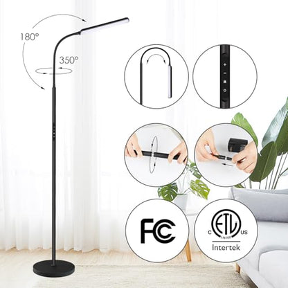 Dimunt LED Floor Lamp, Stepless Adjustable 3000K-6000K Colors, Black - color: Black