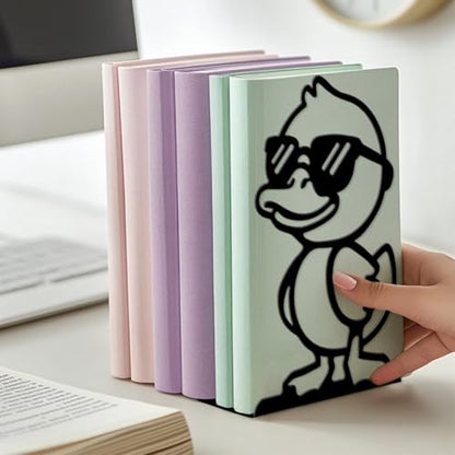 Peacoblue 5.3"x4.3"x7.9" Metal Bookends, Heavy Duty Book Ends for Shelves - style: Cute Duck with Sunglasses